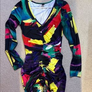 SHEIN Multicolor Abstract Long Sleeve Dress